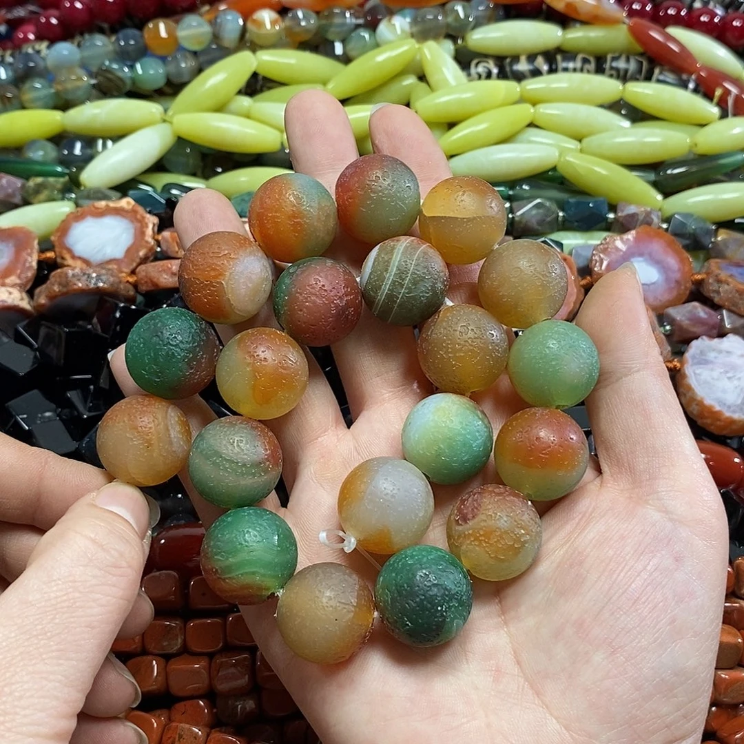 玛瑙/玉髓未镶嵌珠宝半成品橘皮玛瑙一条卡20mm