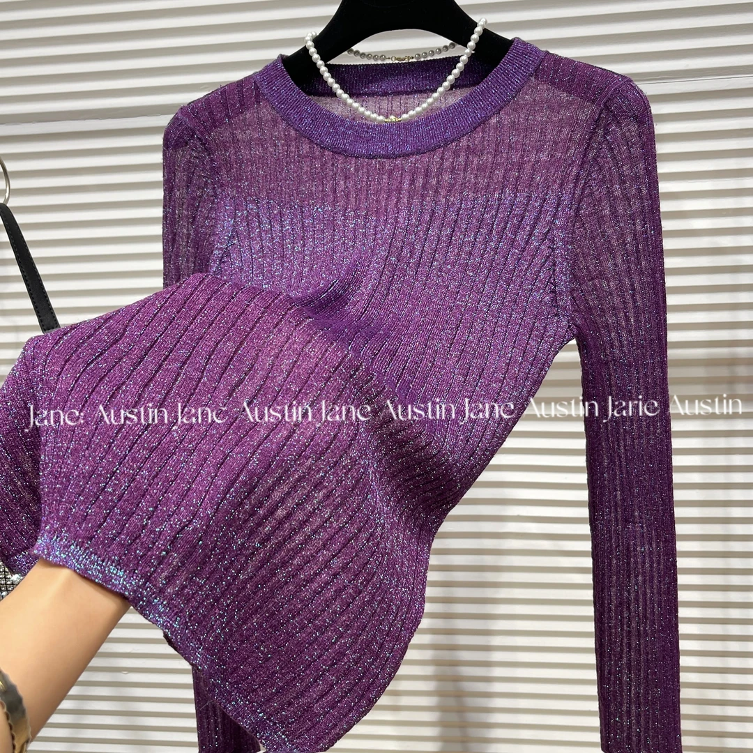 Jane Austin•(紫萱)2025轻奢水晶纱线时尚显瘦塑身长袖气质女媚.7