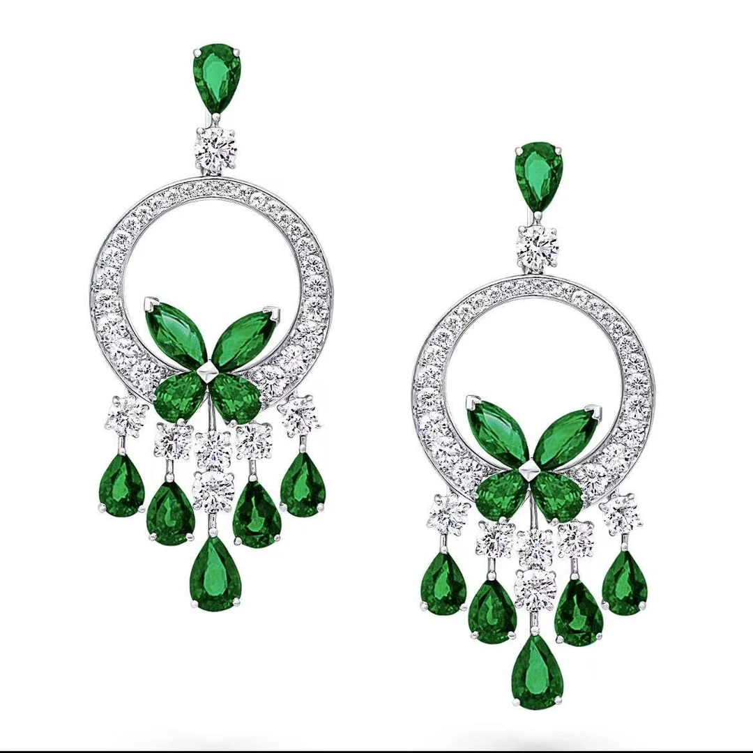 培育祖母绿E0379 新款满钻镶嵌木佐绿色时尚百搭气质耳钉