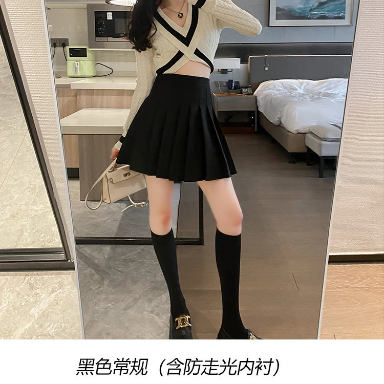 新款春夏百褶短裙女梓约A字显瘦高腰弹力JK裙白色