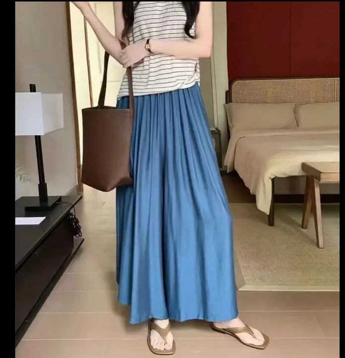 十三行欧货韩版新款时尚克莱因蓝高腰大阔腿慵懒裤百搭休闲