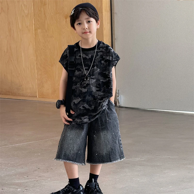 男童套装2025新款中大童夏季休闲风套装帅气童装男童洋气时尚潮流