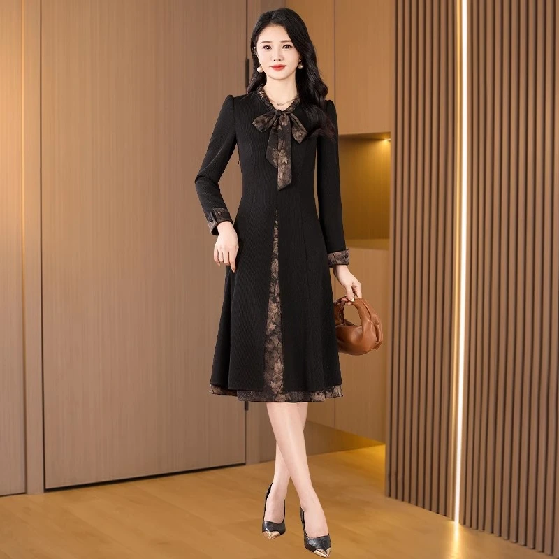 【可蓓儿】黑色洋气休闲女装连衣裙2025新款春季长袖广州十三妈妈装