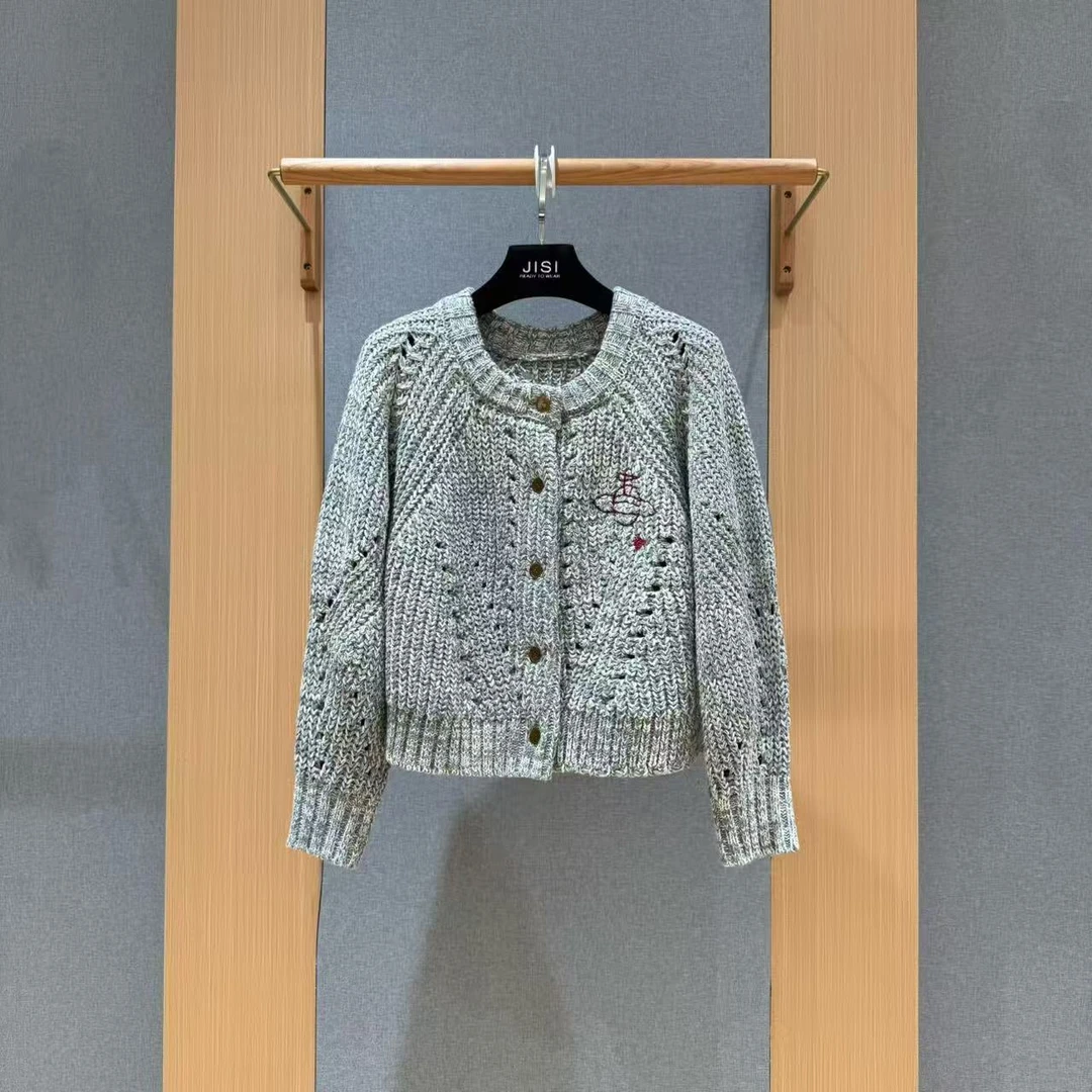 JISI 土星刺绣短款针织厚毛衣开衫外套-MZ25810J