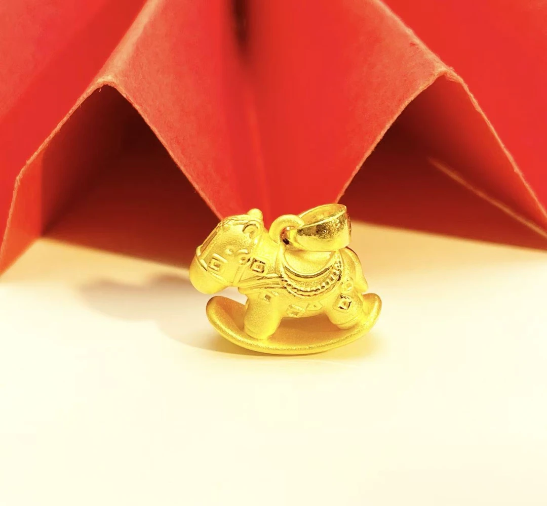姐妹黄金  足金999超绝金马小马吊坠