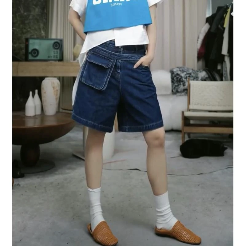 infobyfive2025夏季新款蓝色宽松极简牛仔短裤四分裤NF0505003