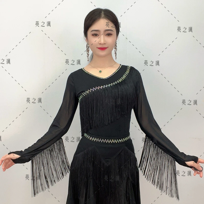【英之飒】5010时尚流苏烫钻女上衣显瘦拉丁舞三步踩吉特巴休闲伦巴