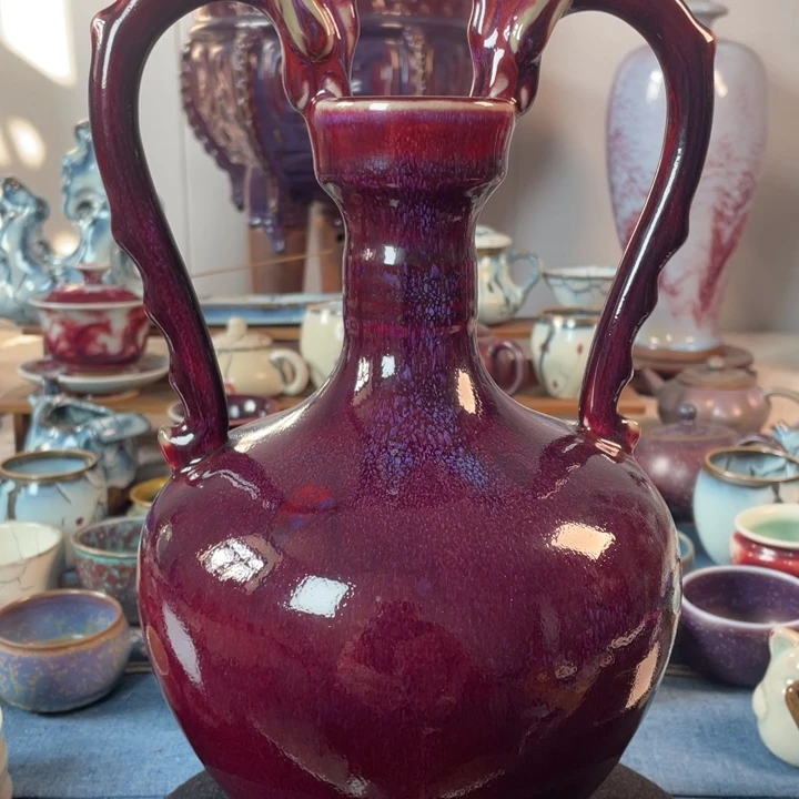 摆件钧瓷煤烧双龙尊