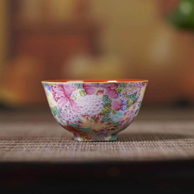 【景德镇陶瓷研究院】珐琅彩万花小鸡心jty95 景德镇手工茶具