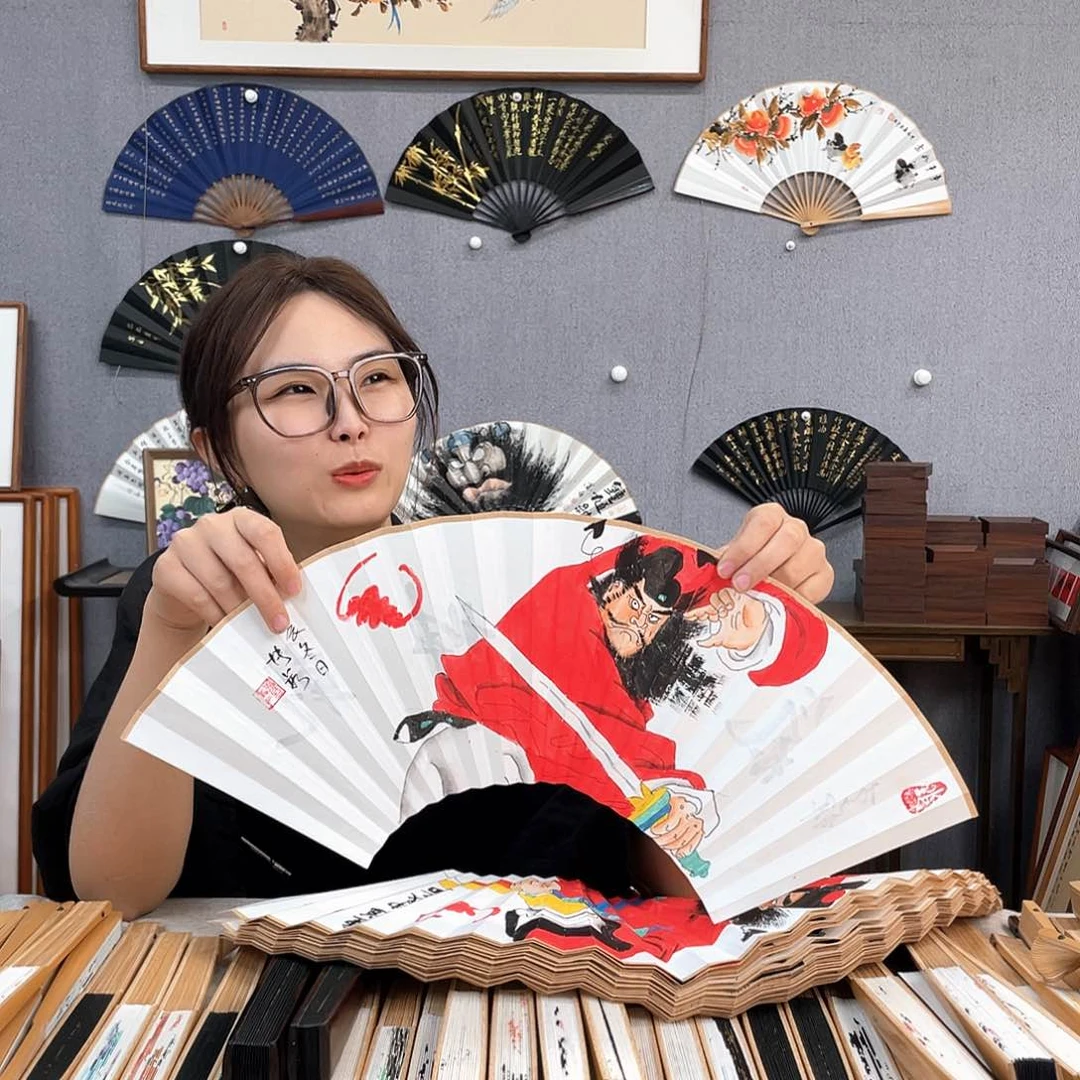 国画95寸玉竹-纯手绘-文玩扇骨（默认粘好）