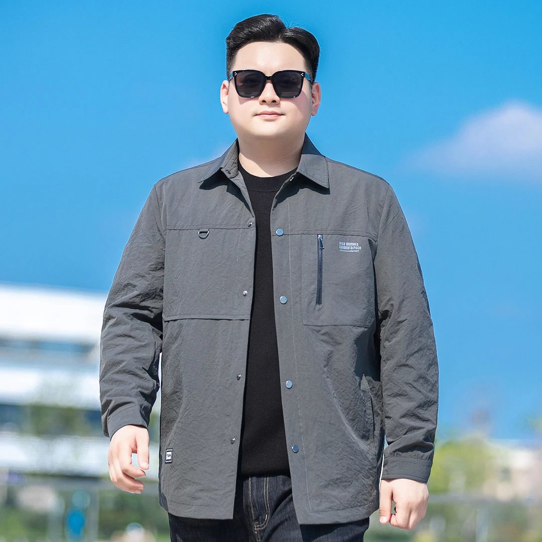 大码男装翻领夹棉外套男宽松休闲秋冬加肥加大胖子衬衫式工装夹克