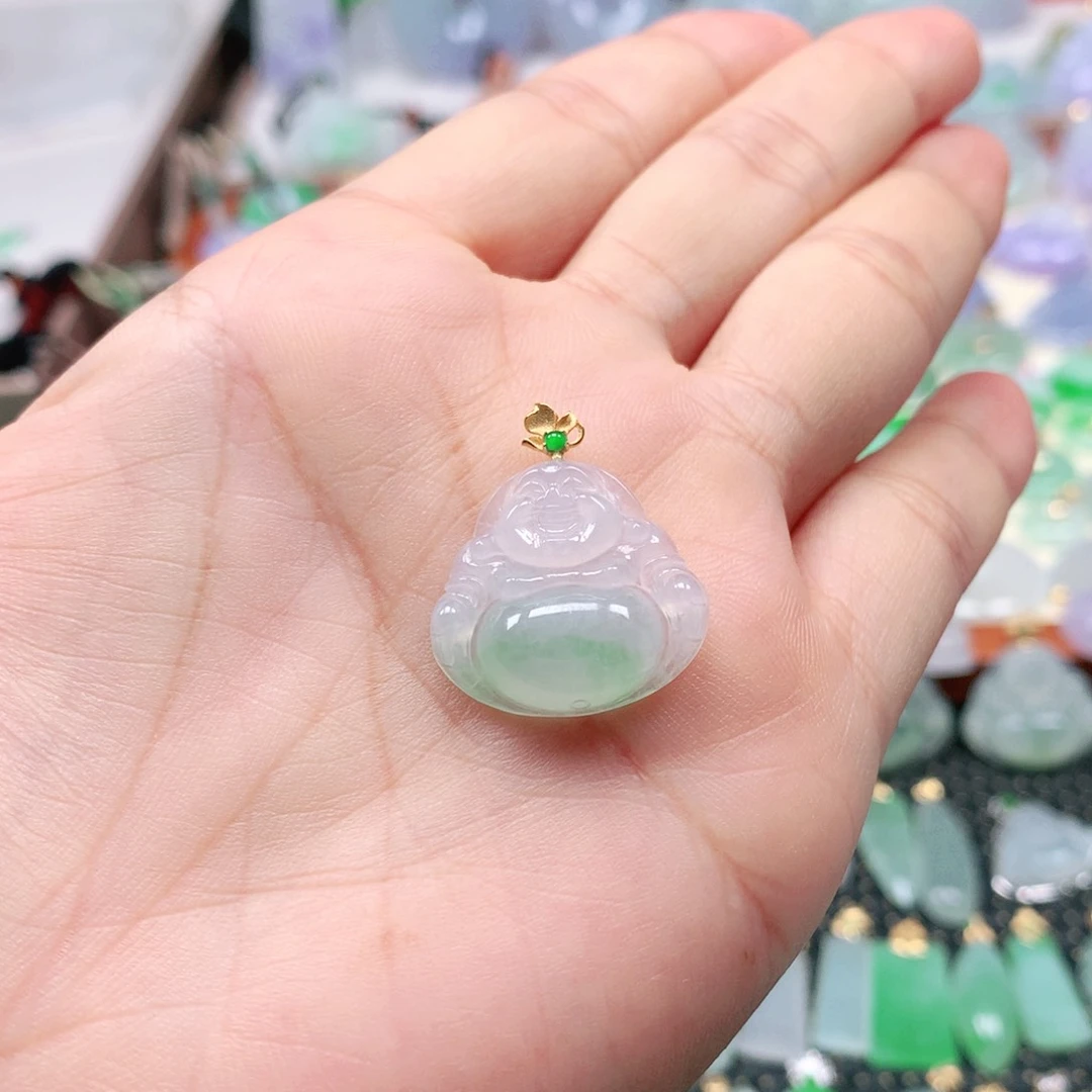 吊坠(不含链)18K金镶嵌翡翠小**子
