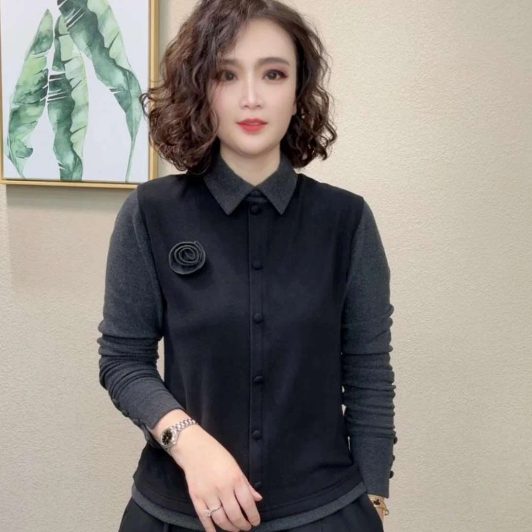 2025秋冬新款双面绒设计感翻领时尚气质洋气百搭拼接上衣#549813