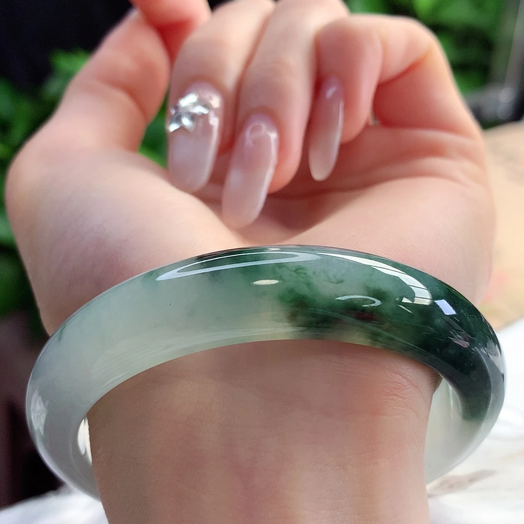 未镶嵌手镯翡翠天然A货翡翠57-59水墨丹青 浓墨重彩16号