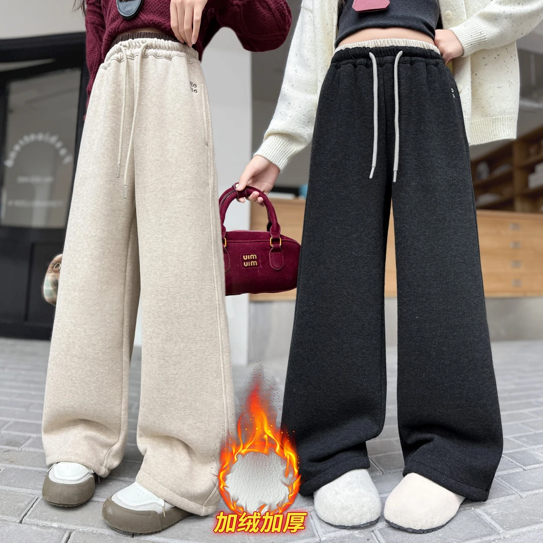女童加绒裤子秋冬女大童韩系阔腿裤冬季女孩休闲裤初中生糯米裤潮