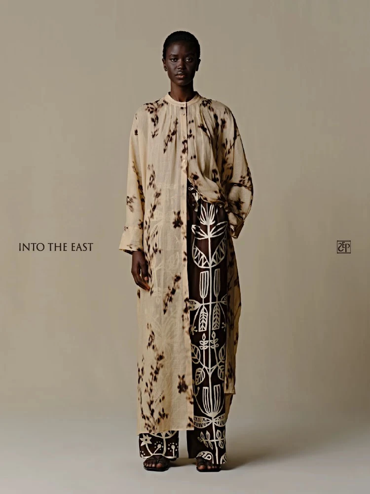 Into The East苎麻花影宽袖长衬衫