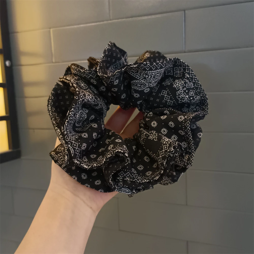 韩系腰果花气质大肠发圈设计感双层印花木耳边扎马尾头绳轻奢头饰