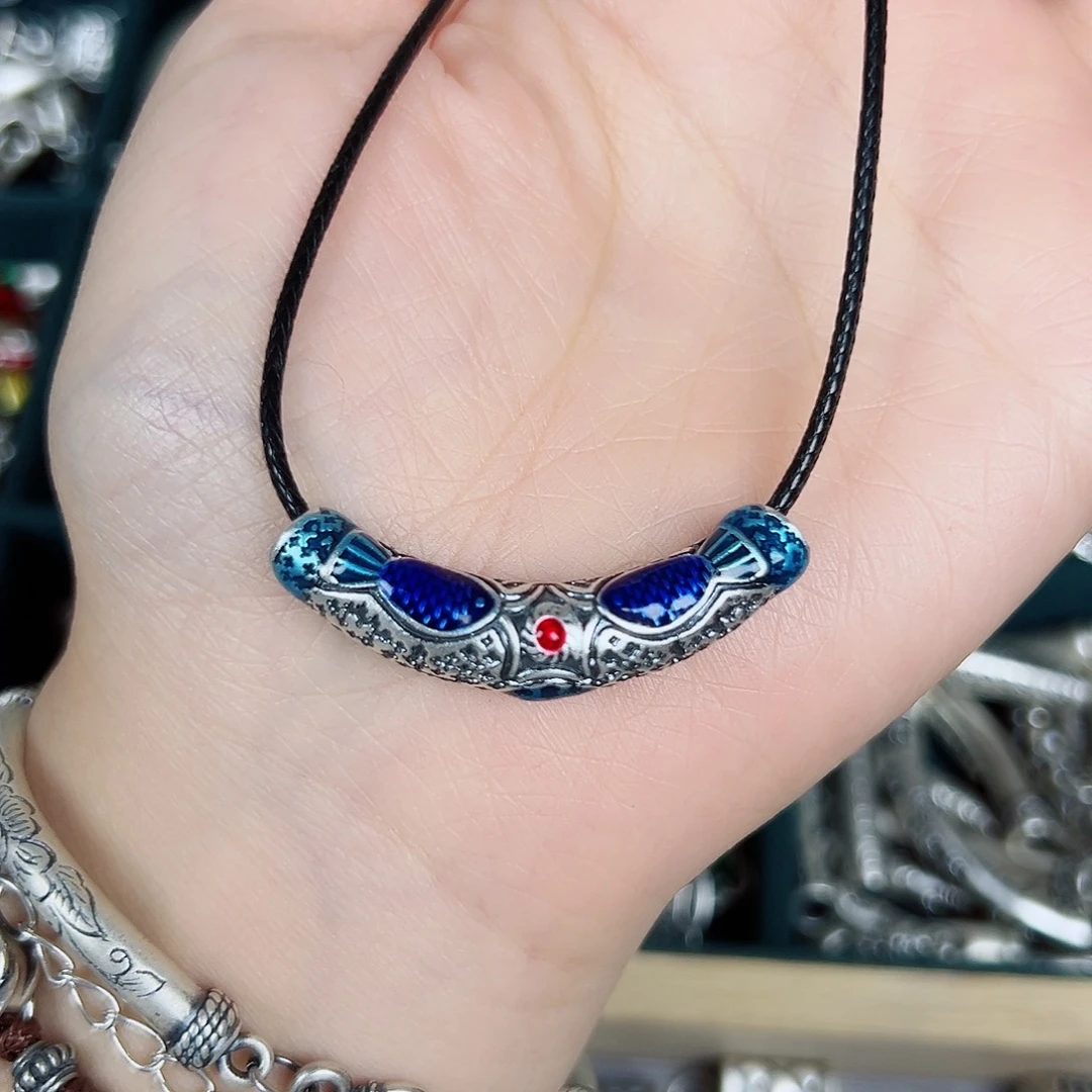 无足银足银999珐琅彩双鱼弯管