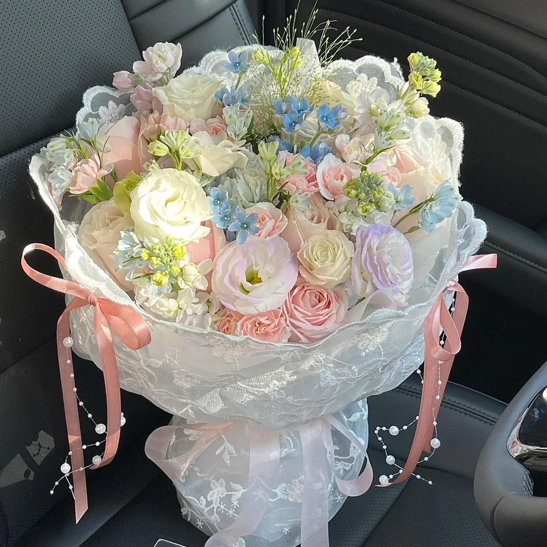 每天都开心❤锦绣芳华【9朵粉玫瑰4朵紫罗兰混搭】送爱人闺蜜女朋友生日约会花束鲜花小时达鲜花同城配送