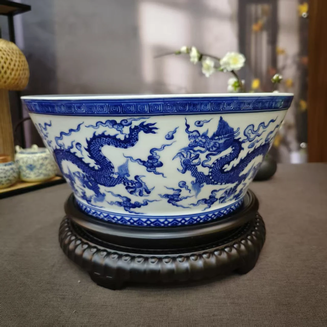 【百善瓷业】《青花海水九龙纹大缸》--YSQ