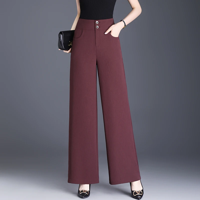 垂感醋酸竹节麻高腰阔腿裤女2025春夏季薄款宽松直筒长裤妈妈裤子