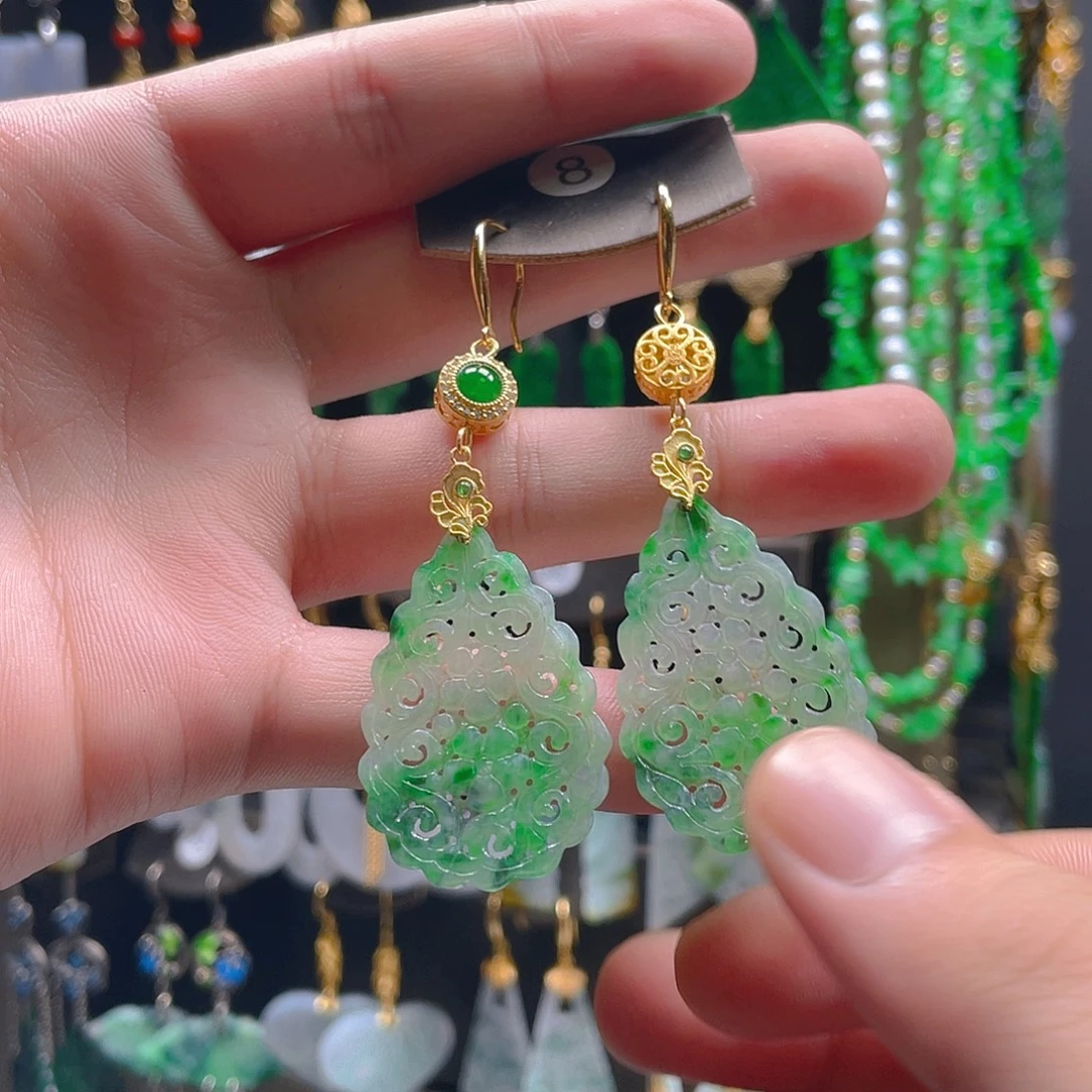 莲***室翡翠未镶嵌耳饰翡翠