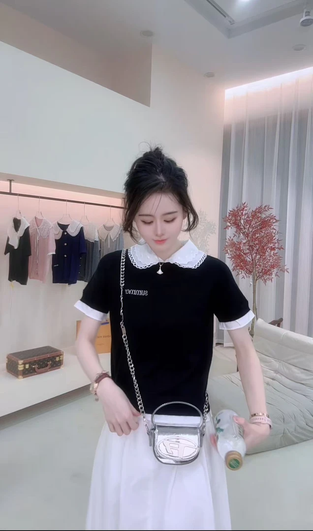 E'VAN【逸韵】夏季时尚针织衫圆领气质百搭显瘦洋气短袖T恤