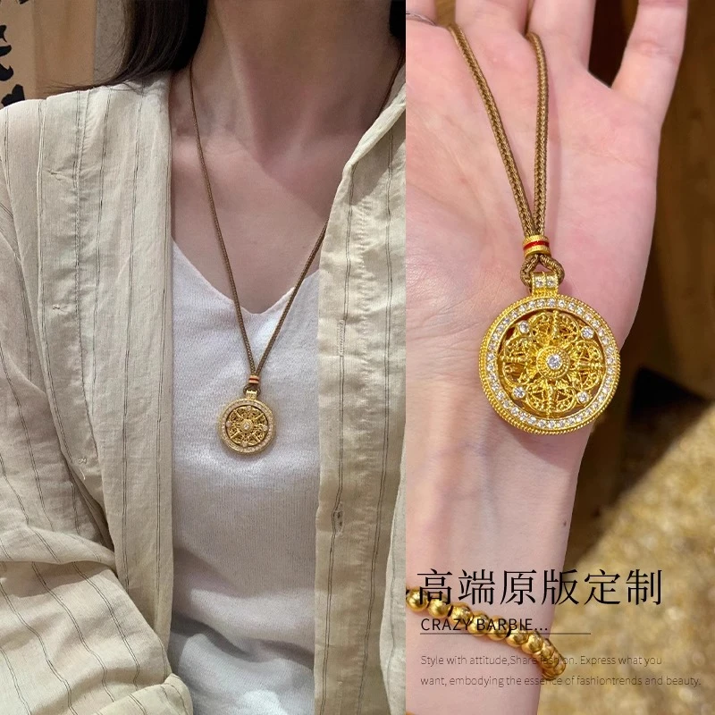 铜布艺项链 韦雪同款八宝罗盘项链编绳轻奢气质长款锁骨链配饰女