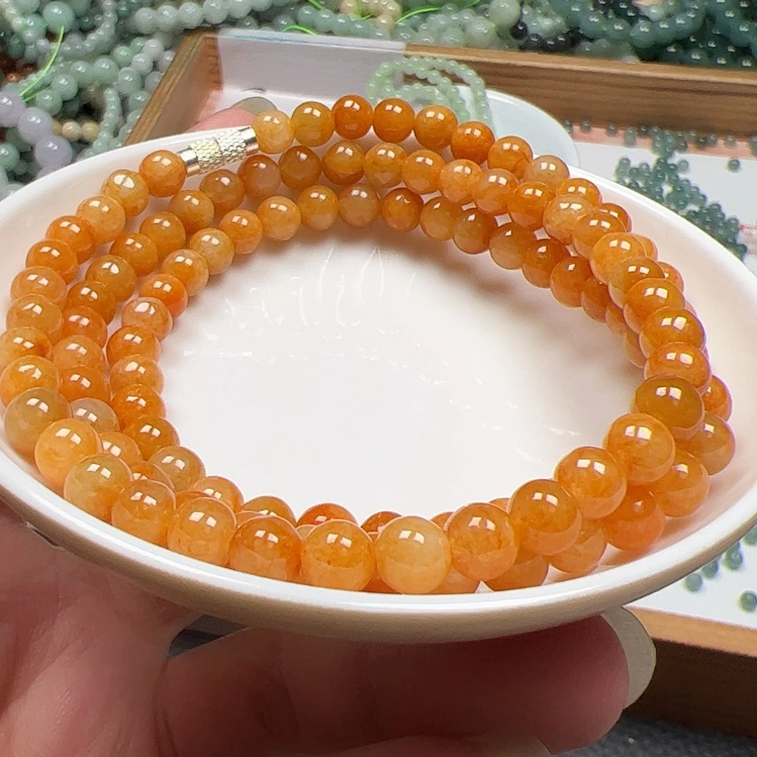 翡翠未镶嵌手链货王老年卡6.3，108颗黄