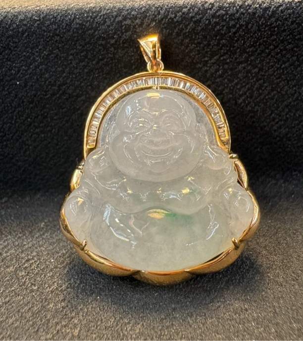 缅甸翡翠A货冰飘绿佛公 吊坠