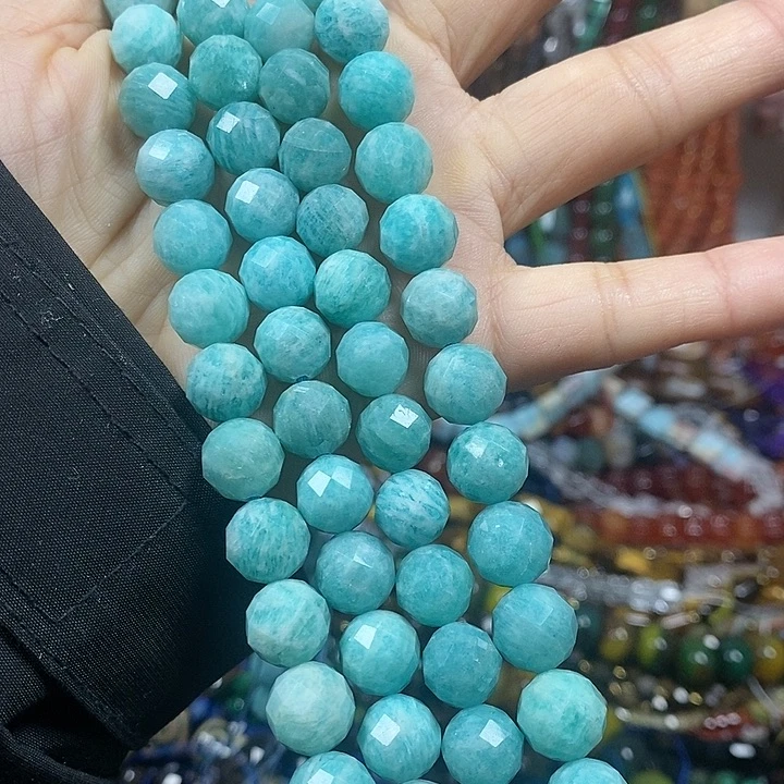 玛瑙/玉髓未镶嵌珠宝半成品天然天河石切面卡10mm一条