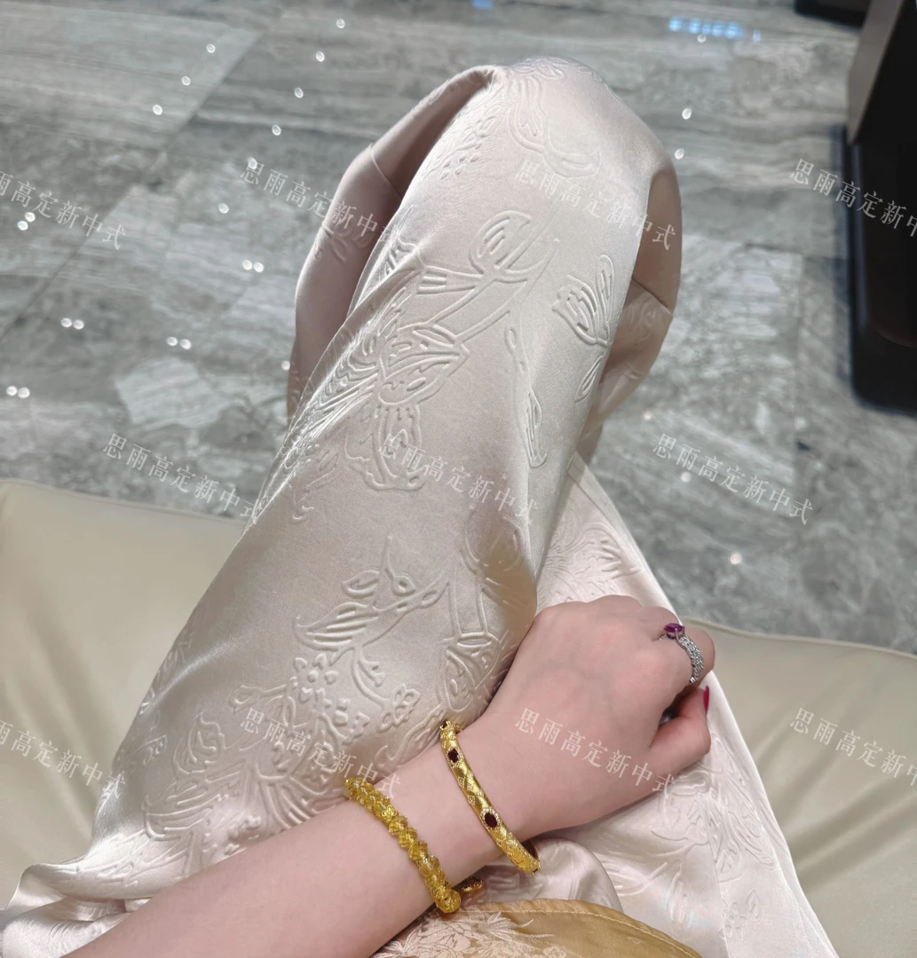 【冰感裤】夏季新款新中式仿醋酸缎钢印印花窄版直筒裤