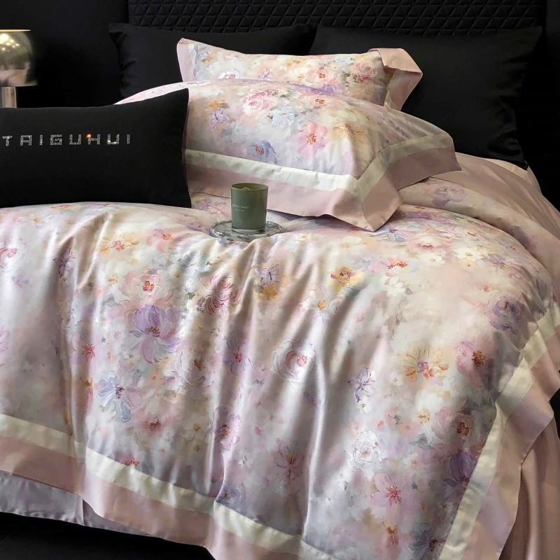 闭眼入高档轻奢2025新款高支高密长绒棉专版数码印花双拼四件套