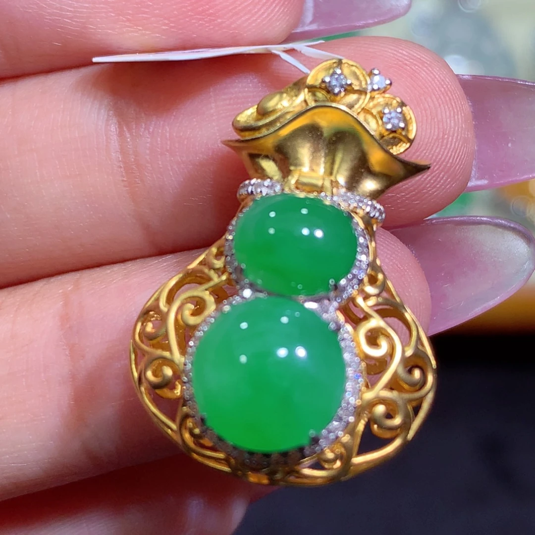 翡翠18K金镶嵌吊坠(不含链)