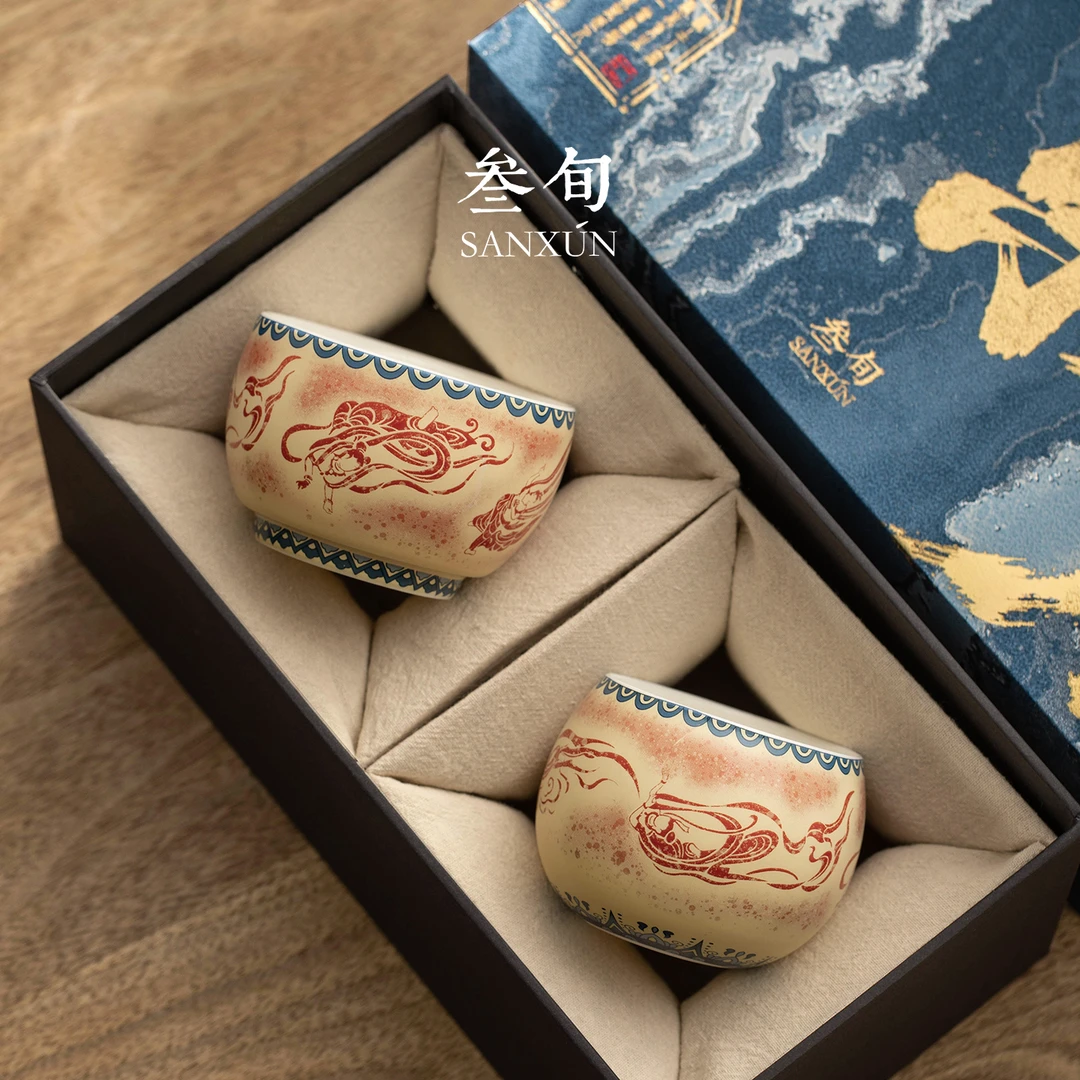 叁旬敦煌文创功夫喝茶杯主人杯陶瓷高端个人专用单杯对杯礼盒送礼
