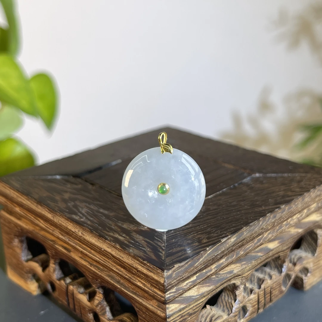 JTW21-20 天然缅甸A货翡翠  18K金镶嵌平安扣