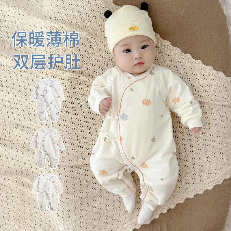 婴儿连体衣春秋冬装季夹棉新生儿衣服满月宝宝保暖睡衣薄棉衣棉服