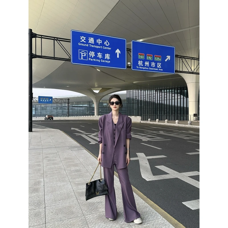 FELTICS&LIIXU韩版显瘦阔腿西装马甲三件套时尚套装FL53TZAA236