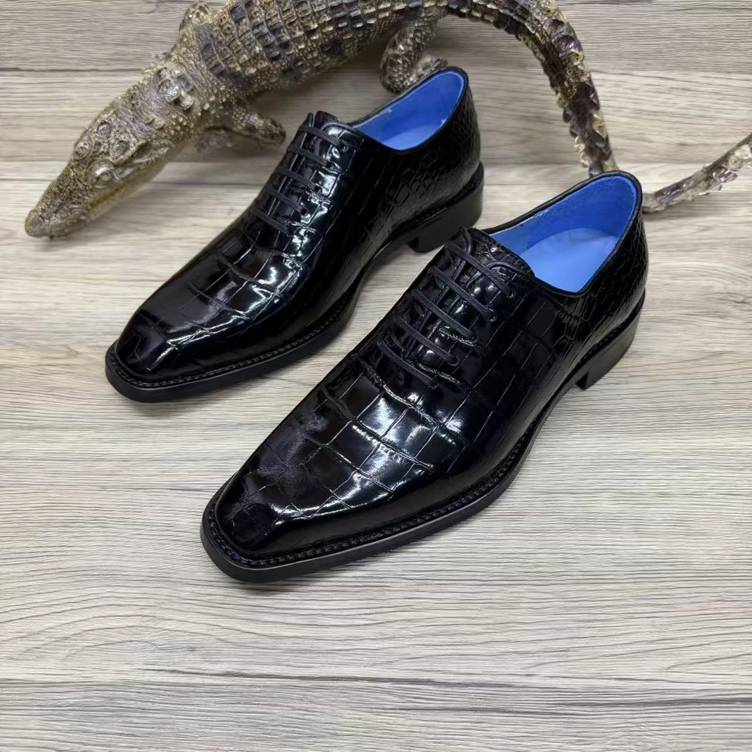 鳄鱼肚皮整张无拼接固特异真皮大底正装皮鞋（方头）男士商务皮鞋