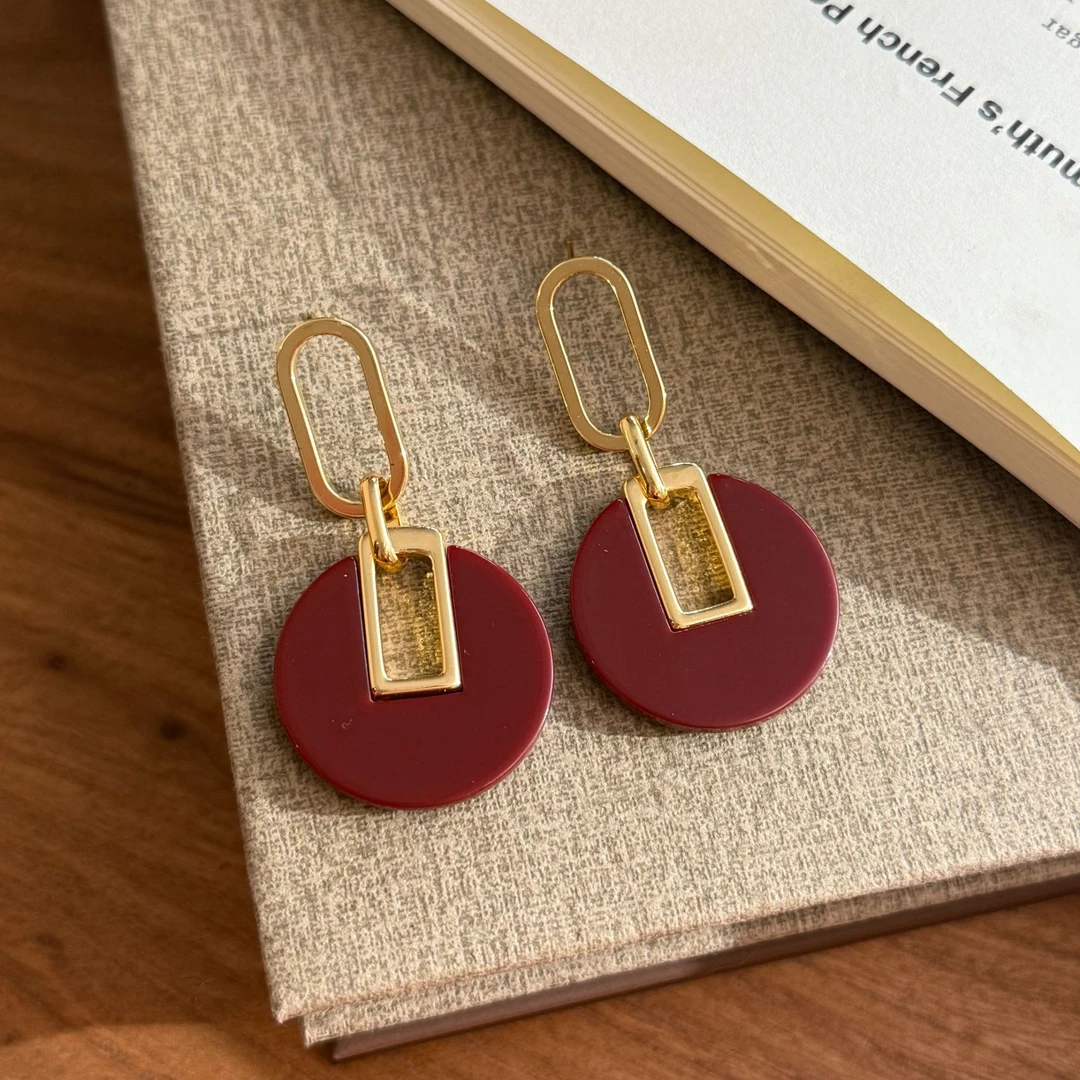 黄铜耳饰 【玲珑窍】新中式轻奢精致气质红色圆圈时尚个性耳环