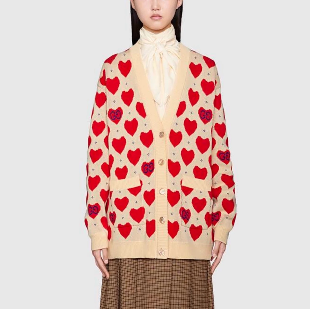 99新/Gucci/古驰/拼色爱心图案针织开衫/S码/010335