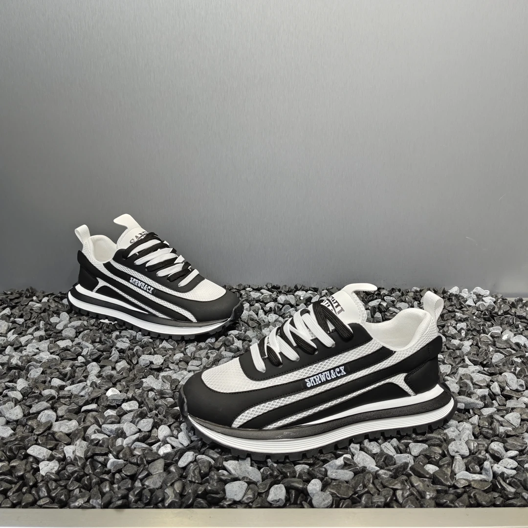 2025新款百搭时尚休闲个性拼接网面系带增高阿甘男士板鞋潮流男鞋