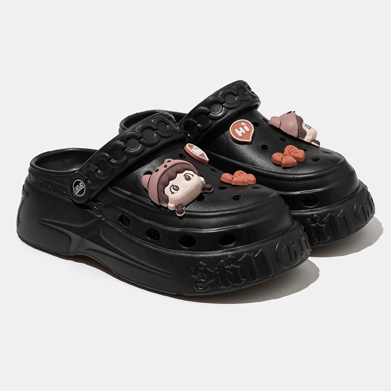 【超级银银】2025款洞洞鞋女夏个性时尚防滑外穿厚底沙滩拖鞋女A712