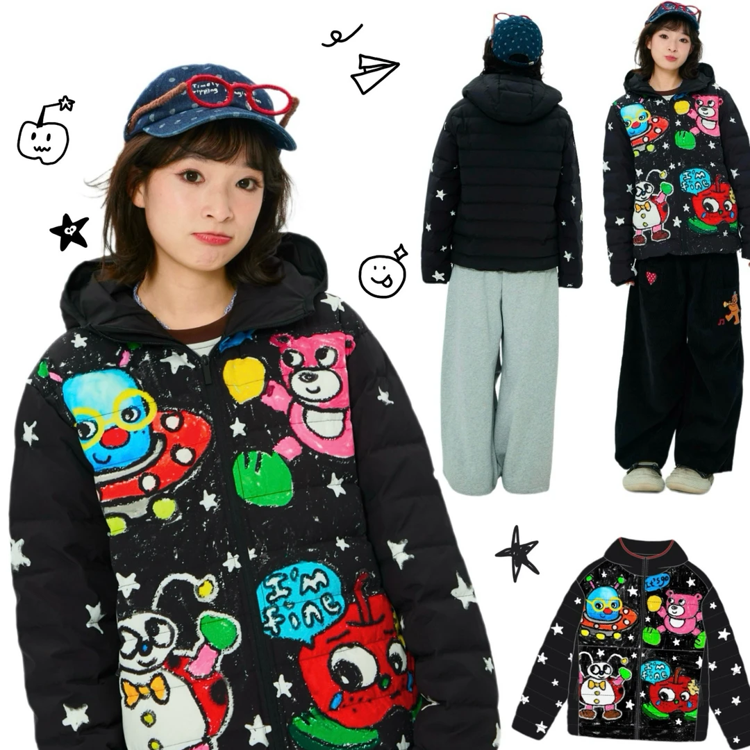 Robootoo原创插画艺术家联名三防面料90绒白鸭绒120g±排骨羽绒服