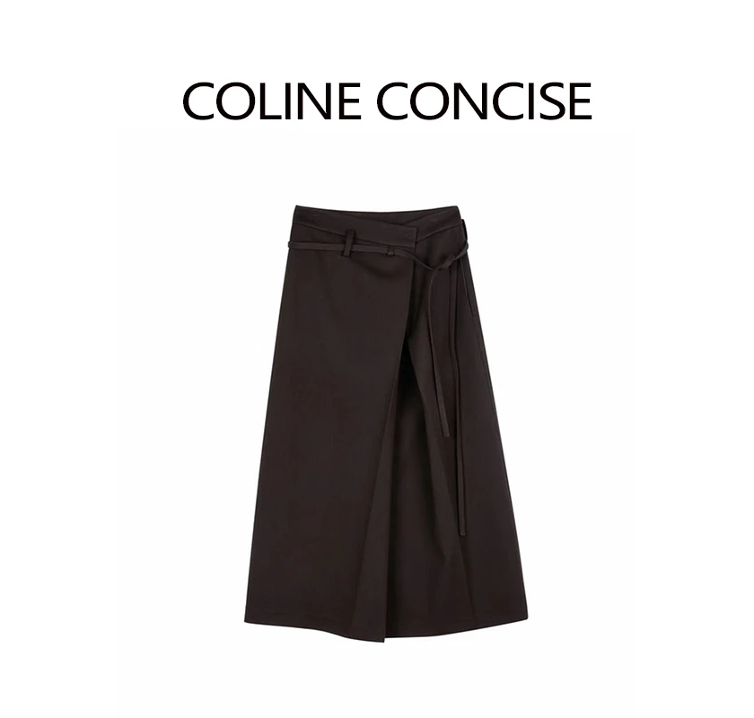 COLINE CONCISE 精纺A字半身裙解构工装感25FW