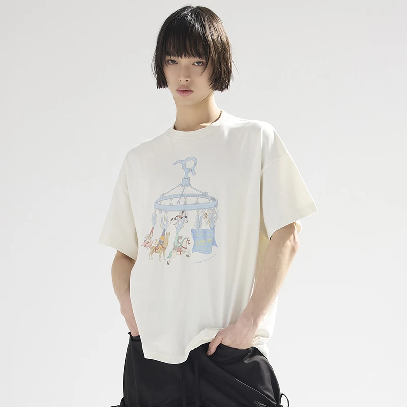 官方直营Epide Prefab旋转木马插画做旧复古印花圆筒T恤短袖TEE