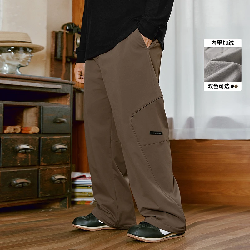 NMAX大码潮牌男装25年冬季新款线条直筒宽松保暖加绒休闲裤FNK030