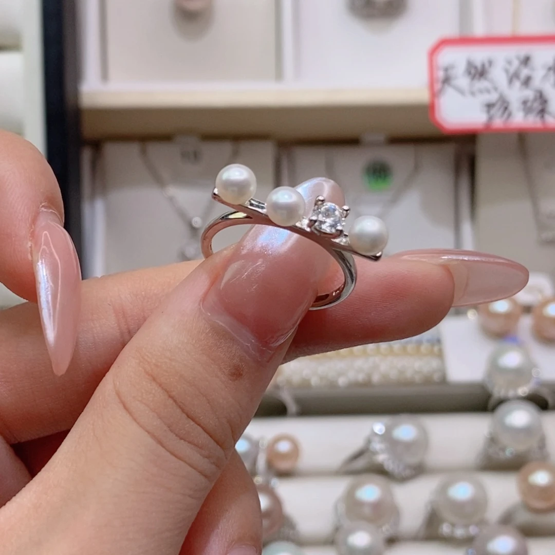 银S925镶嵌戒指淡水珍珠
