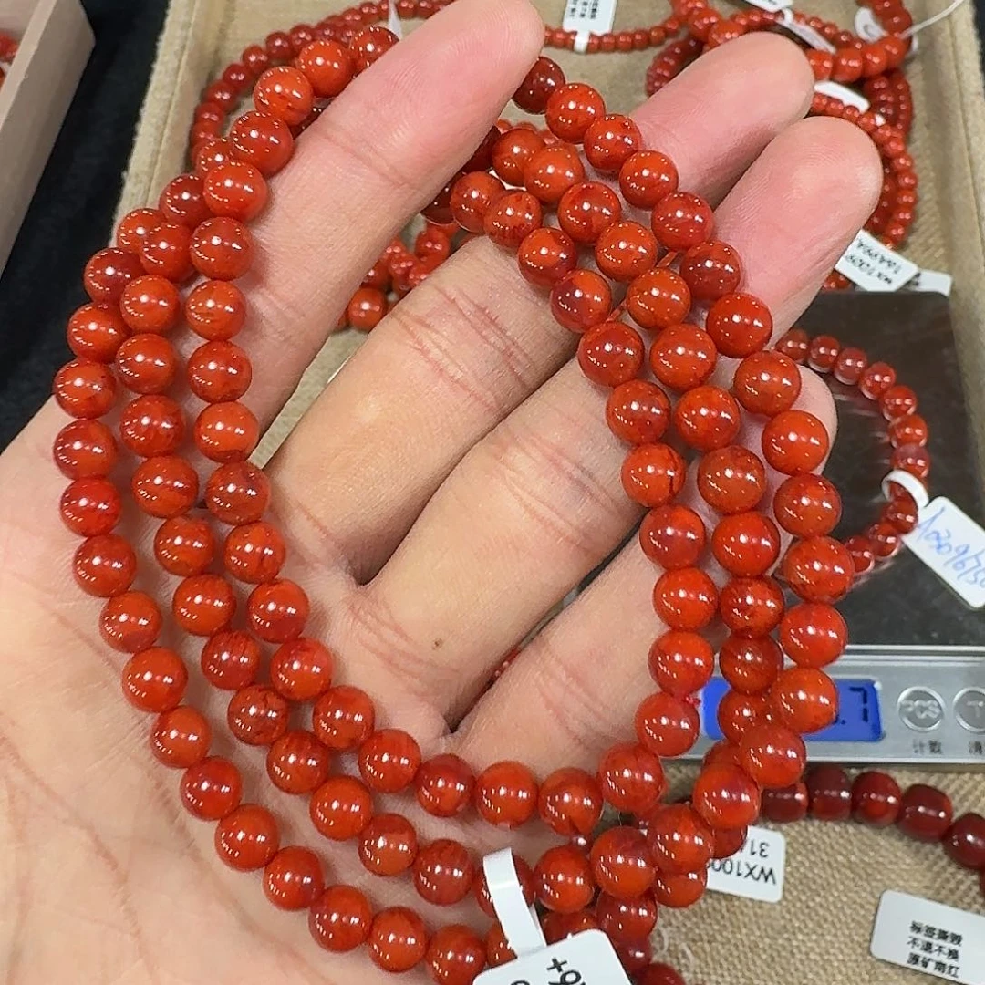 南红玛瑙未镶嵌手链原矿南红项链6mm➕高品质妖火炎
