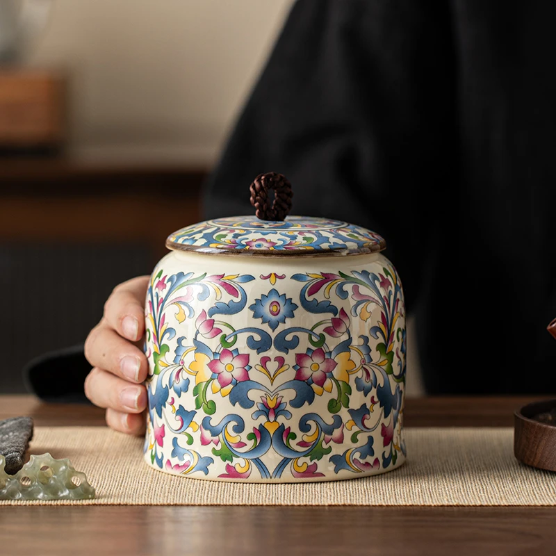 高档密封防潮可存绿茶白茶普洱茶复古陶瓷茶叶罐高档珐琅彩储茶罐